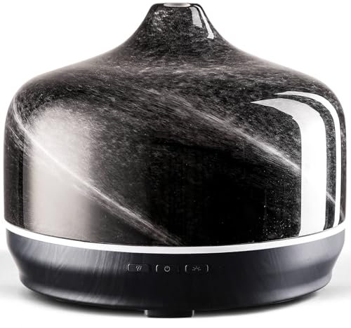 Porseme 500ml Aroma Diffuser,Handgeblasen Glas Diffuser für Ätherische Öle, Luftbefeuchter Ultraschall Cool Mist Leise,7 Arten LED Lichtfarben,Letzte 15-21 Stunden BPA Frei für Wohnung (Obsidian)