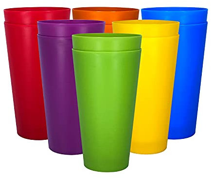 yongzhenlite Set of 12 Unbreakable Drinking Cups,32-Ounce Large Plastic Tumblers,Lightweight,Dishwasher & Microwave Safe, Eco Friendly (Multi Color)