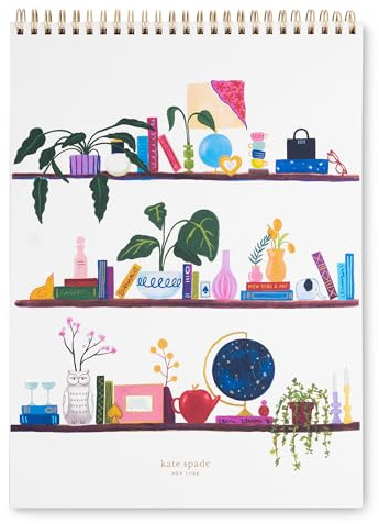 kate spade new york Top Spiral Notebook, Charmed Library | 11.75 x 8.5 Large Memo Journal with 160 Lined Pages, Flip Top Bookish Diary with Pocket Page for Cute Note Taking