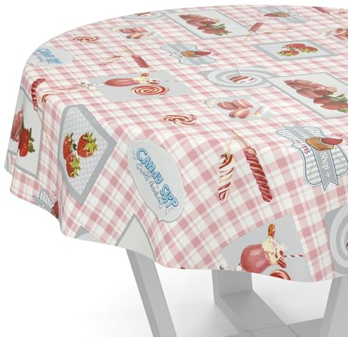 ANRO Wachstuchtischdecke Wachstischdecke Wachstuch Tischdecke abwaschbar Gartentischdecke Süßigkeiten Rund 120cm Schnittkante