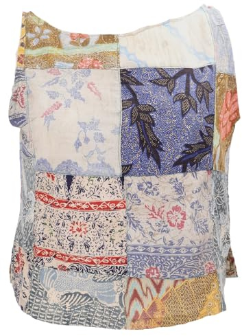 Boho Patchwork Sommertop, ärmellose Bluse, Upcycling Baumwolle, grün/bunt | Luftige Baumwolle, loose Passform, einzigartiges Design, Ethno-Chic, ideal für warme Tage, nachhaltig, bequem