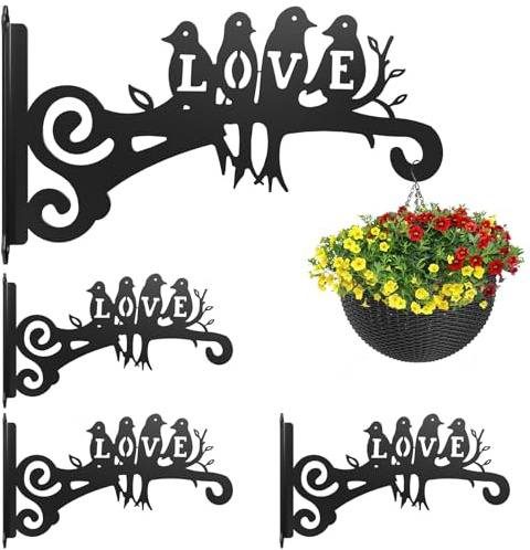 4er-Set Metall Pflanzenhaken Blumenampelhalter, Eisen Wandhaken, Blumenampel Vogelhäuschen Wandhalter Haken zum Aufhängen von Pflanzer Vogelhäuschen Laterne Windspiele, Garten Balkon Deko (4, Schwarz)
