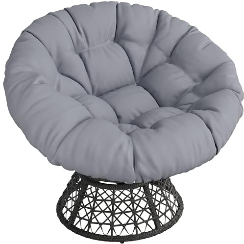 Yaheetech Poltrona da Giardino Girevole a 360° in Rattan, Sedia a Dondolo Rotonda con Papasan Cuscino Confortevole Diametro 120 cm, per Esterni o Interni, Giardino, Patio, Soggiorno, Nero/Grigio