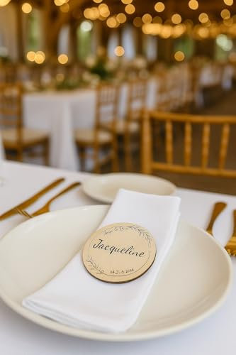 Platzkarten aus Holz, PERSONALISIERT, Tischkarten, Namensschild für Hochzeit, Taufe, Geburtstag, Kommunion, Konfirmation, Tischdeko (Design 4)