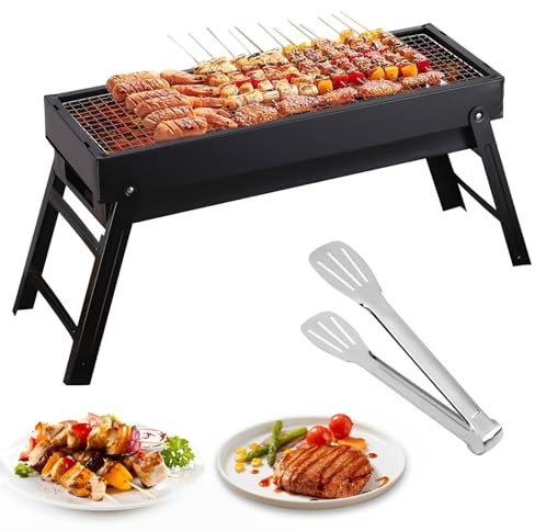 Yeqqzq Portable Charcoal Grill, Portable Foldable BBQ Grill, Stainless Steel BBQ Tabletop Smoker for Picnic, Garden, Terrace, Camping, Travel, Hiking