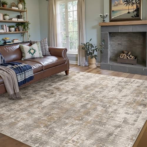 PureCozy Braun Teppich Wohnzimmer 160x230cm Waschbar Kurzflor | Waschbar Boho Teppich,Rutschfest, Weich, Kurzflorig, für Wohnzimmerteppich,Schlafzimmer,Esszimmer,Büro,Kinderzimmer