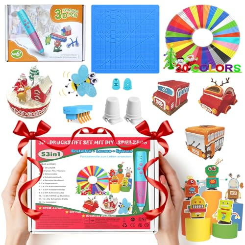 3D Stift Set für Kinder – 3D-stift 53 in 1 mit 30 Farben Filament(150m), DIY Vorlagen & Zubehör – Sicherer 3D Pen Kinder, Kreativer 3D Druck Stift, Lernen & Geschenke für Mädchen (Blaues Set)