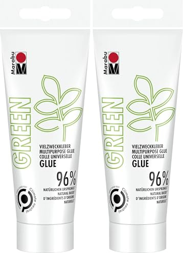 Marabu 14550050881 - GREEN LINE Vielzweckkleber, Farbton cremefarben, 100 ml wasserbasierter Klebstoff, vegan, klimaneutral, 96 Prozent aus natürlichen Rohstoffen (Packung mit 2)
