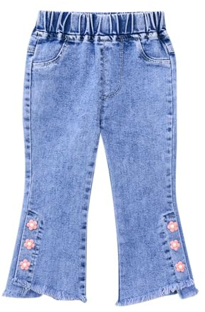 Jeans Bambina 1-5 Anni Regular Fit Zampa Pantaloni Jeans Denim Ragazza Elasticizzati High Waist Morbidi Pantaloni Lavoro Cargo Stretch Primavera Con Tasconi Holiday Streetwear (Rosa, 3-4 anni)