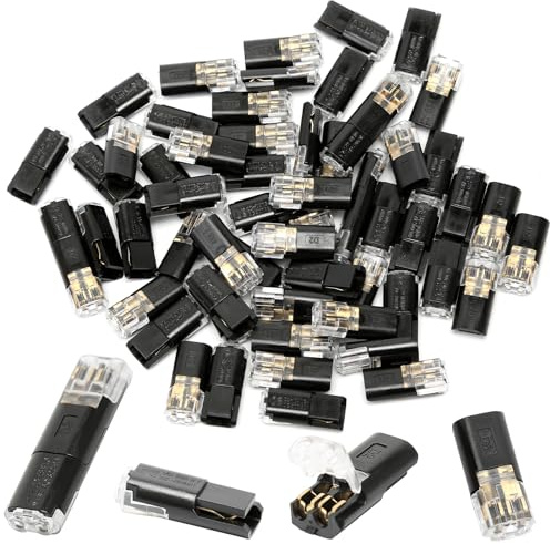 60 Pack 2 Pin Push in Wire Connectors, Solderless Low Voltage Quick Splice Terminal for LED Strip Lights, Lamps and Switches, Fits 20-24 AWG