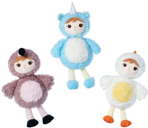 Xiyocadt 3 StüCk 45cm Anime Plush Figur, SüßEs Einhorn Anime Kuscheltier, Flamingo One Piece PlüSchtier, HüHnermantel Schiggy PlüSchtier, GroßE Augen Puppe Stofftier (45cm,DREI.)