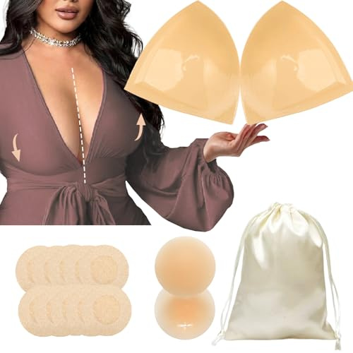 CUKIN Imbottitura Reggiseno Adesivo Push-Up Riutilizzabile, Inserti Imbottiti Leggeri a Doppio Lato per Seno Generoso | Coppe Sollevamento