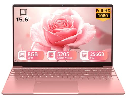 Trygood Laptop 15,6 Zoll 8GB RAM 256GB SSD Notebook Full HD IPS Display Roségold Hintergrundbeleuchtete Tastatur Fingerabdruck-Entsperrung Dual-Band WLAN HDMI USB 3.0 für Schule Studium Home Office A