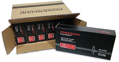 Powernail PS18150 18 Gauge 1/4 Inch Narrow Crown Staples, 1-1/2 Inch Length Heavy Duty Galvanized Chisel Point Staples for Electric or Pneumatic Narrow Crown Stapler Guns (Case, 6 Boxes of 5,000)