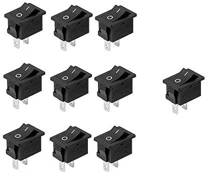 10 mini interruptor basculante SPST de 10 x 15 mm, 2 pines, 3 A, 250 V, 6 A, 125 V, funda s654 (10 unidades)