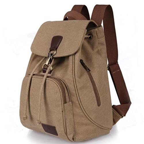 Mochila de viaje vintage de lona para mujer, mochila retro para estudiante, Khaki, Medium