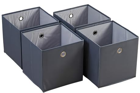 Home Source Cube Storage Boxes, Collapsible Fabric Storage Baskets, Foldable Canvas, 4 Piece, Grey