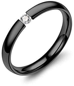 Daesar 1 Pcs Trauring Damen Ring Edelstahl Rund Zirkonia Schmal 7 MM Ehering Schwarz Trauring Große 54 (17.2)