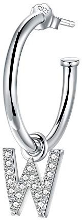 Lydreewam Damen Ohrringe Creolen mit Anhänger Buchstabe W 925 Sterling Silber mit 3A Zirkonia, Durchmesser 20mm (Ein Stück, kein Paar)
