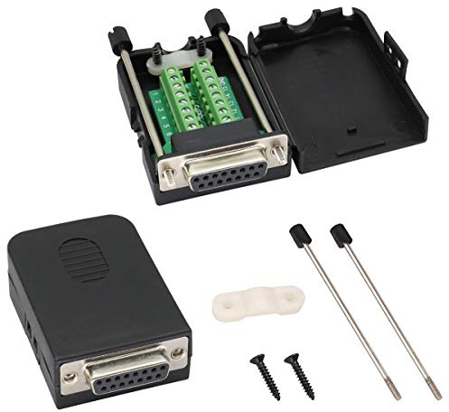 AAOTOKK DB15 Screw Terminal Block Adapter D-SUB 15 Pin 2 Row DB15 Female to 16 Pin/Way Female Serial Terminal Breakout Board Connector Signal Module with case (2Pcak/Female)