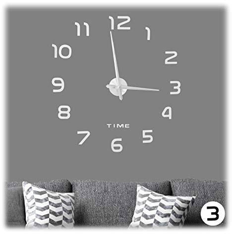 Relaxdays DIY Wanduhr, 3D-Zahlen, Uhr Wandtattoo zum Aufkleben, einfache Installation, Größe variabel, modern, silber