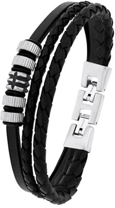 s.Oliver Armband Edelstahl Leder Herren Armschmuck, 20+2 cm, Silber, Kommt in Schmuck Geschenk Box, 2027438