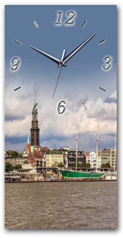 BM Funk Quarz Wanduhr Funkwanduhr Funkwanduhren Funkuhr Funkuhren kein Ticken lautlos geräuschlos leise modern ohne Tickgeräusche groÃŸ XXL Wohnzimmer Küche Hamburg Hamburger Hafen 9012-1 UHK