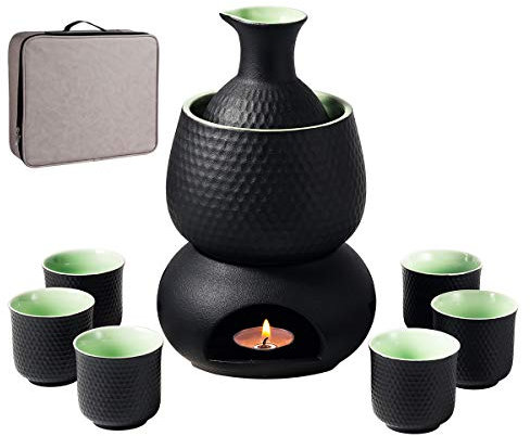 Set e tazze per sake in ceramica con scatola regalo per conservare il sake più caldo, bevanda calda in bottiglia di sakè in ceramica tradizionale in porcellana, set da 9 pezzi
