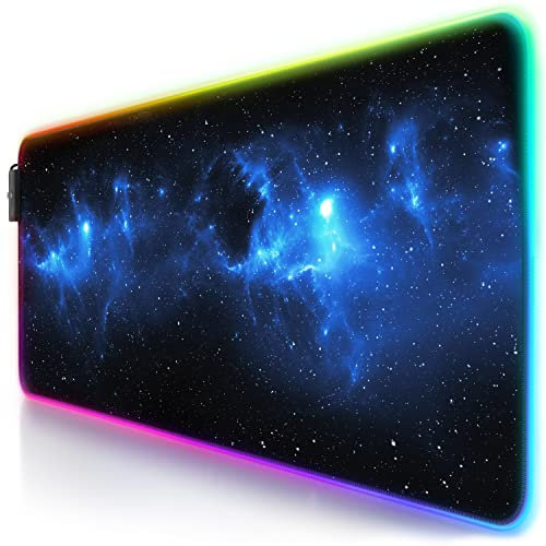 TITANWOLF - RGB Tapis de Souris Gaming XXL - LED Lumineuse Tapis de Souris Multicolore 11 Modes - 800 x 300mm - Surface antidérapante pour Les Joueurs de l’Ordinateur PC et du Mac - Noir