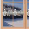 artex deko Winter-Feenhaus-Gardine Schneemann mit Schlitten Mini-Scheibengardine aus Echter Plauener Spitze