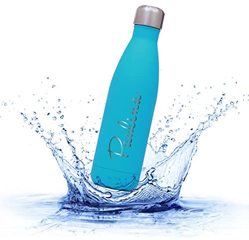Sprengers – Personalisierbare Trinkflasche aus Edelstahl – auslaufsichere & thermoisolierte Wasserflasche hält Getränke bis zu 18 Stunden warm oder kalt – Gravur mit Namen und Motiv (Türkis, 0.75 l)