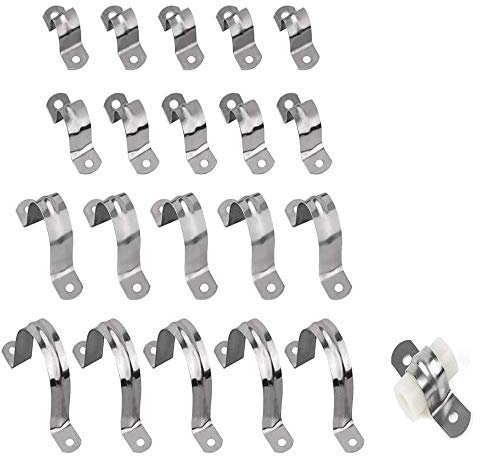 16 20 32 50mm Pipe Strap Clamp, 304 Stainless Steel Pipe Clips, U Shaped Pipe Straps Saddle Clip, Hose Clamp Connecting Ring Hose Clamp Card for Fixing Bracket of Water Pipe and Gas Pipe 20 Pcs