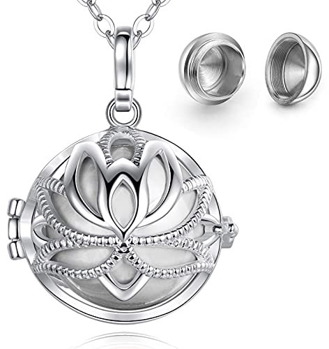 Eudora Lotus Urnen Halskette Lotus Asche Kette für Damen Einäscherung Schmuck Silber Verkupfert Memorial Urn Asche Andenken Halskette Anhänger, Kettenlänge 61cm