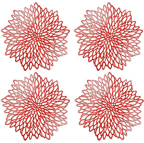 4 Stück Schwarz Runde Tischsets, Ausgehöhlte Gepresste für Isolierung von Speisetellern, Tischdekoration (Rot)