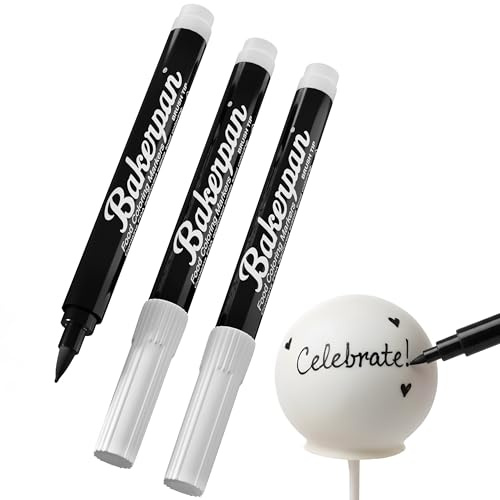Bakerpan Edible Markers for Cookie Decorating - Black Brush Tip Set of 3
