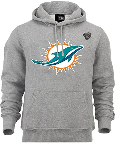 New Era Miami Dolphins – Hoody – NFL American Football – Fanartikel Kapuzenpullover – grau – mit CapSpin Pin - M