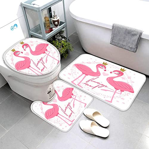 AOLIGL Badteppich Flamingo Pink Badematten Mikrofaser Luxus Badezimmerteppich Absorbierend Teppiche Set Einschließlich Badematten Sockelmatte und Toilettenmatte (50 x80 cm)