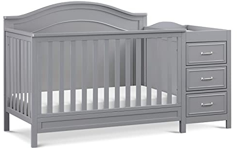 Davinci Charlie 4-in-1 Convertible Baby Crib w/Changing Table - Wooden Toddler Bed, Daybed & Twin Bed Conversion - GREENGUARD Gold Certified Crib w/Storage, 4 Adjustable Mattress Heights, Grey