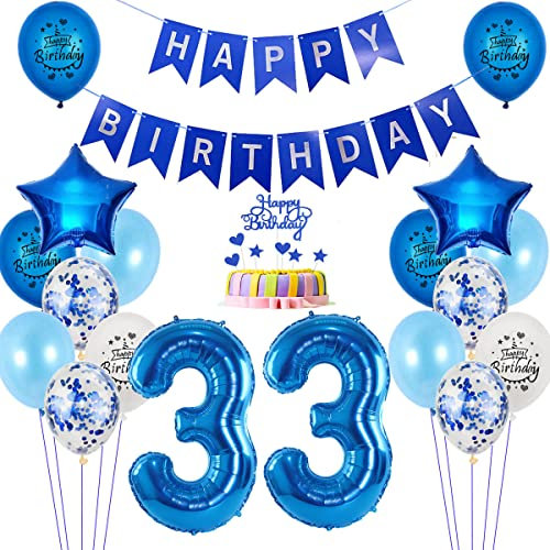 Luftballons 33. Geburtstag deko Mann blau,Folienballon 33 jahre Geburtstag dekoration Männer blau set,happy Birthday 33th Geburtstagsdeko 33 jahre Mann deko Ballon 33 Geburtstag Mann deko
