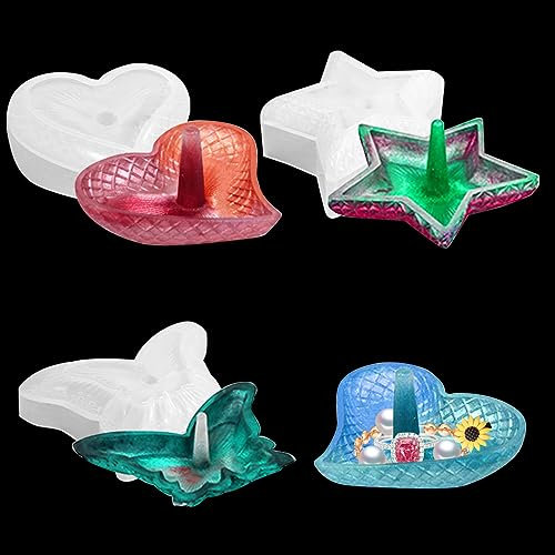 Zayookey 3 Stück Ringhalter Silikonform, Herz Ringständer Epoxidharz Formen, Schmuckhalter Resin Gießform Pentagramm Harzform Ring Holder Mold für DIY Ringständer Anhänger Schmuck Display (Weiß)