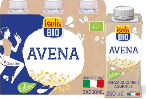 Isola Bio - Bebida Vegetal de Avena - Pack de 3 Unidades de 250 ml - Fuente de Calcio y Fibra - Bajo Contenido en Grasa - Sin Azúcares Añadidos Ni Aceite de Palma - 100% Vegana