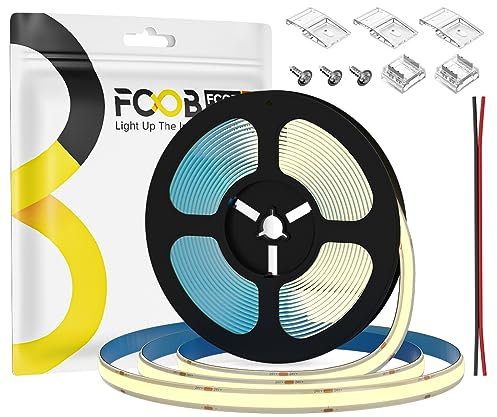 FCOB COB Striscia LED flessibile ad alta densità bianco naturale 4000K 480LEDs/m 9W/m 5M DC24V IP65 impermeabile 8mm ampia CRI90+ dimmerabili per decorazione DIY(non contiene alimentazione&Control)