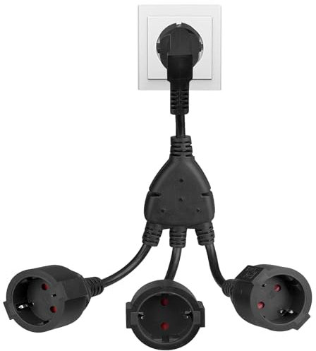 Enchufe doble para enchufe, Aweohtle 3 enchufes, 3 enchufes Schuko, enchufe triple con protección de contacto, cable de extensión, 250 V/16 A, certificado VDE/GS, IP44, resistente al agua, para casa y