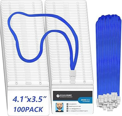 xinfedi Porte Badge Tour de cou, 100 Porte Carte Tour de Cou, Horizontaux Cordon Carte en Plastique Transparent pour l'école, Bureau