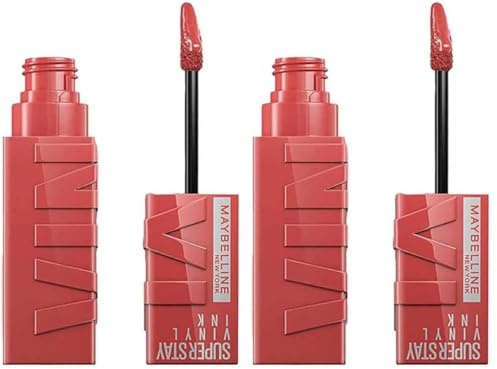 Maybelline New York Lip Colour, Smudge-free, Long Lasting up to 16h, Liquid Lipstick, Shine Finish, SuperStay Vinyl Ink, 15 Peachy (Pack of 2)