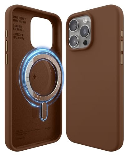 elago Magnetische Silikonhülle Kompatibel mit iPhone 15 Pro Max Hülle, Kompatibel mit MagSafe Alles Zubehör, Integrierte Magnet, Premium Silikon, Ganzkörper Schutzhülle [5 Lagige Struktur] (Braun)
