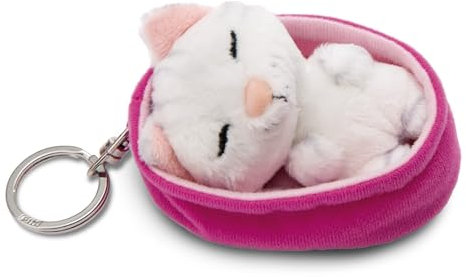 NICI- Porte Dormant Chat à Rayures Blanches 8 cm Panier Mauve-Pendentif Animal câlin Durable avec Anneau métallique pour accrocher aux clés, à la Corde, au Sac et Plus Encore, Imprimé, 49988