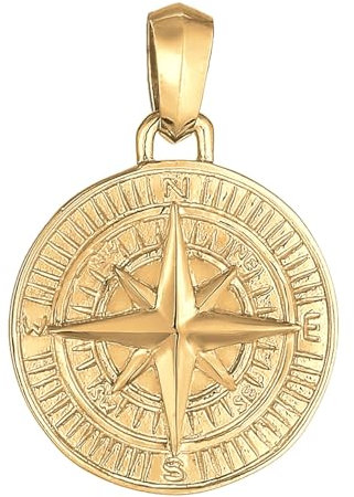 Kuzzoi Silber Anhänger (30 mm) Kompass für Ketten aus 925er Sterling Silber vergoldet Maritimes Halsketten Accessoire Motiv Windrose für Männer