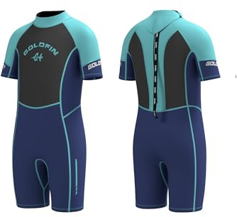 Goldfin Kids Wetsuit, 3mm Shorty Wetsuits for Boys Girls Neoprene Wet Suits Keep Warm in Cold Water Surfing Swimming Snorkeling Diving