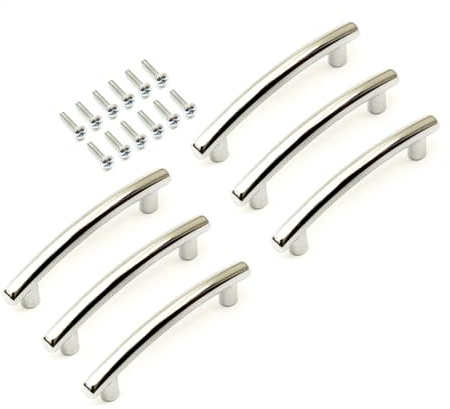 Curved Bow Handle 64mm H/C Polished Chrome & Screws Kitchen Drawer Cupboard Cabinet Door (6, 35mm Screw Length)